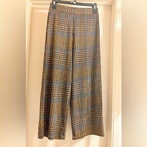Zara Checkered Wide Leg Pants in Brown and Blue